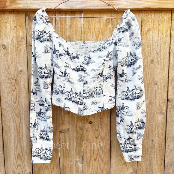 Reformation Hogan Top Size 2 Linen‎ Blouse Toile Horse Print - Picture 3 of 17